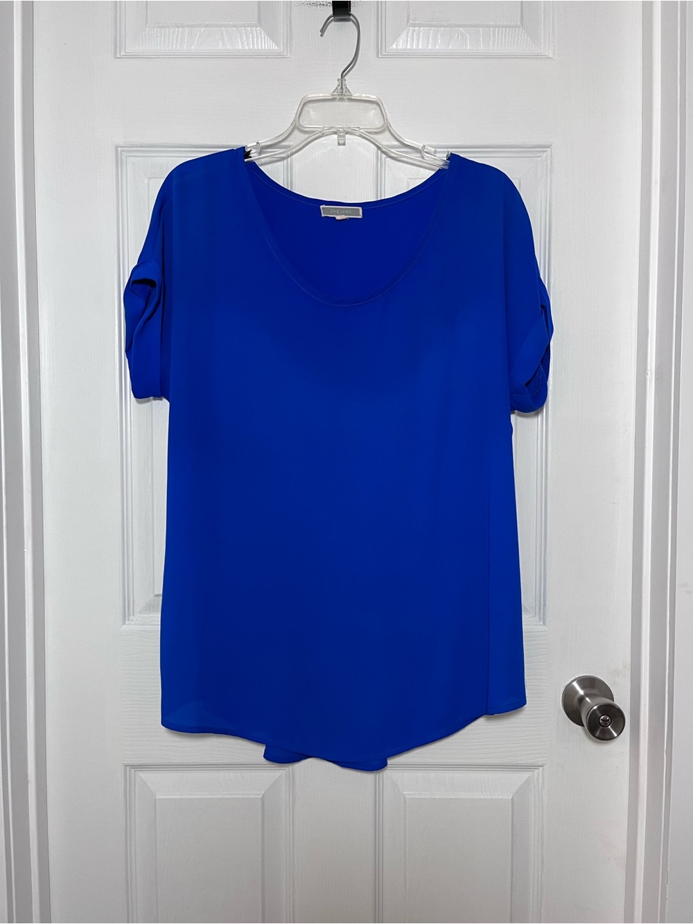 Pleione Cobalt Blue Short Sleeve Scoop Neck Blouse